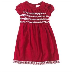 Hanna Andersson 120 6 7 Red Corduroy Dress Eyelet Embroidered Short Sleeves